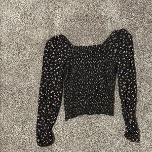 Floral Black Smocked Top